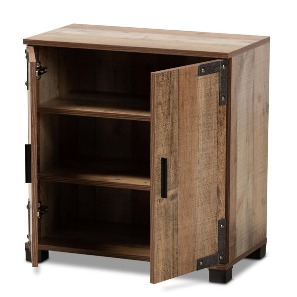 Baxton Studio Baxton Studio Cyrille Rustic Farmhouse Shoe Cabinet with Metal Accents for Stylish Entryway Storage 2-Door ID-SC001-Yosemile Oak-Shoe Rack
