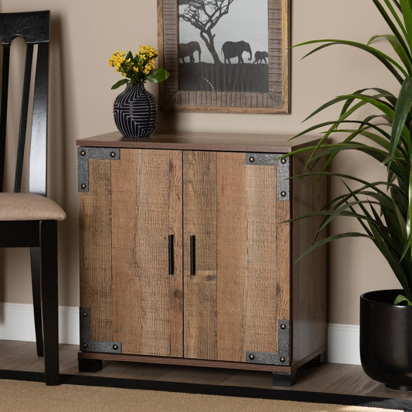 Baxton Studio Baxton Studio Cyrille Rustic Farmhouse Shoe Cabinet with Metal Accents for Stylish Entryway Storage 2-Door ID-SC001-Yosemile Oak-Shoe Rack