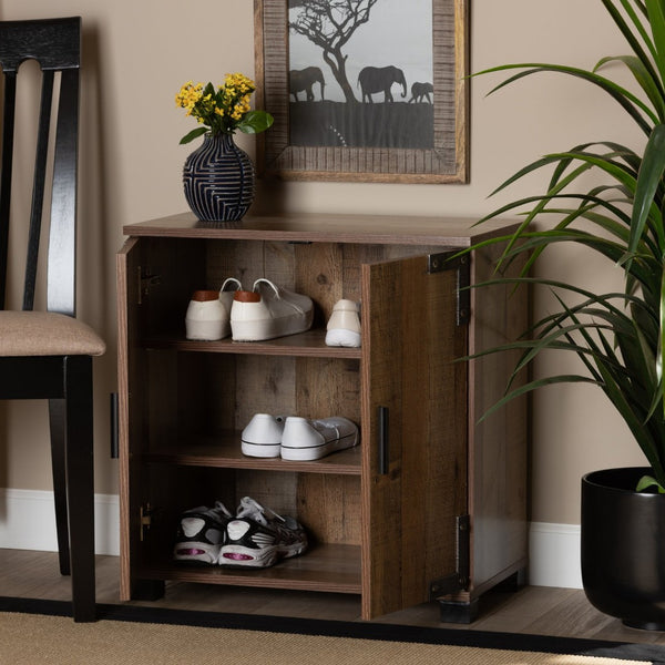 Baxton Studio Baxton Studio Cyrille Rustic Farmhouse Shoe Cabinet with Metal Accents for Stylish Entryway Storage 2-Door ID-SC001-Yosemile Oak-Shoe Rack