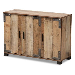 Baxton Studio Baxton Studio Cyrille Rustic Farmhouse Shoe Cabinet with Metal Accents for Stylish Entryway Storage 3-Door ID-SC002-Yosemile Oak-Shoe Rack