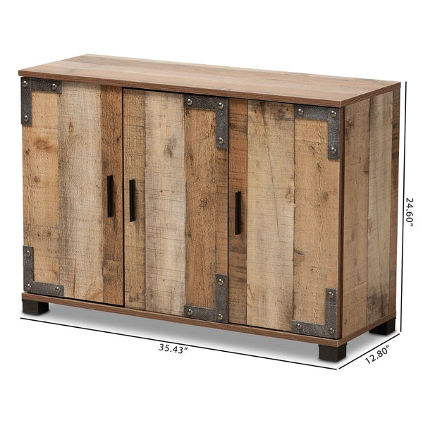 Baxton Studio Baxton Studio Cyrille Rustic Farmhouse Shoe Cabinet with Metal Accents for Stylish Entryway Storage 3-Door ID-SC002-Yosemile Oak-Shoe Rack