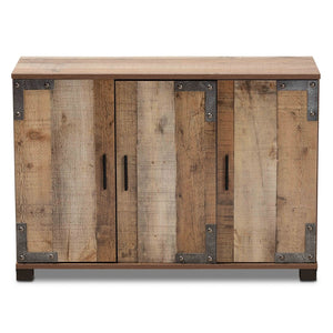 Baxton Studio Baxton Studio Cyrille Rustic Farmhouse Shoe Cabinet with Metal Accents for Stylish Entryway Storage 3-Door ID-SC002-Yosemile Oak-Shoe Rack