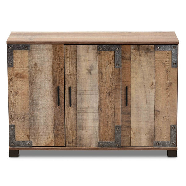 Baxton Studio Baxton Studio Cyrille Rustic Farmhouse Shoe Cabinet with Metal Accents for Stylish Entryway Storage 3-Door ID-SC002-Yosemile Oak-Shoe Rack