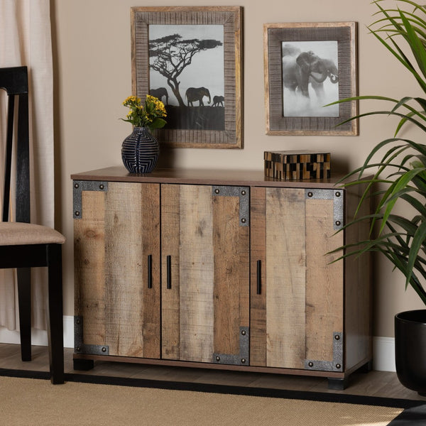 Baxton Studio Baxton Studio Cyrille Rustic Farmhouse Shoe Cabinet with Metal Accents for Stylish Entryway Storage 3-Door ID-SC002-Yosemile Oak-Shoe Rack