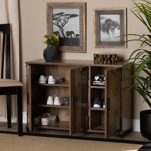 Baxton Studio Baxton Studio Cyrille Rustic Farmhouse Shoe Cabinet with Metal Accents for Stylish Entryway Storage 3-Door ID-SC002-Yosemile Oak-Shoe Rack