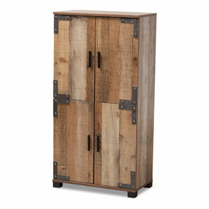 Baxton Studio Baxton Studio Cyrille Rustic Farmhouse Shoe Cabinet with Metal Accents for Stylish Entryway Storage 4-Door ID-SC003-Yosemile Oak-Shoe Rack