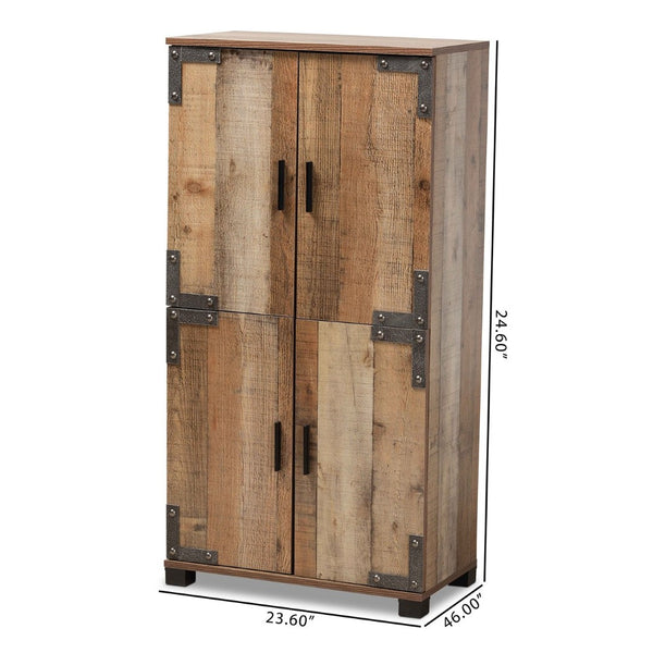 Baxton Studio Baxton Studio Cyrille Rustic Farmhouse Shoe Cabinet with Metal Accents for Stylish Entryway Storage 4-Door ID-SC003-Yosemile Oak-Shoe Rack