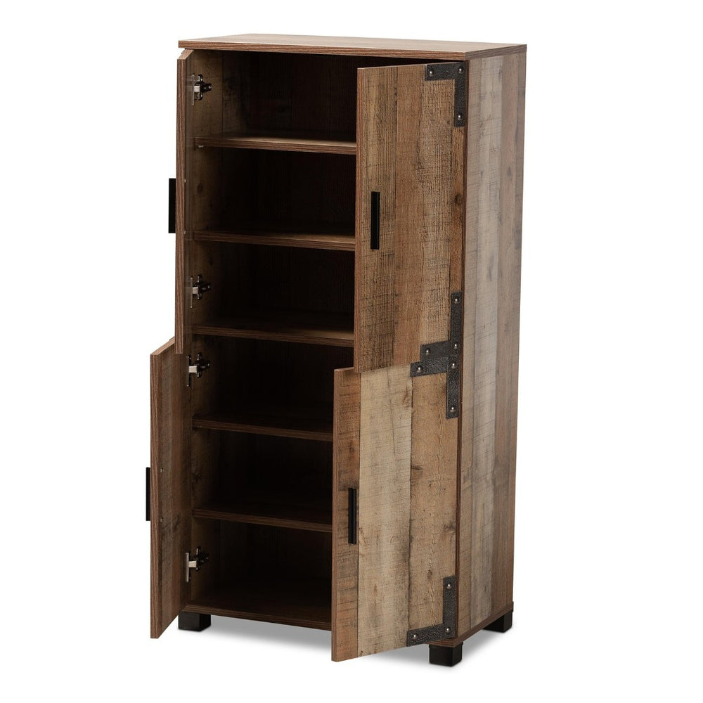Baxton Studio Baxton Studio Cyrille Rustic Farmhouse Shoe Cabinet with Metal Accents for Stylish Entryway Storage 4-Door ID-SC003-Yosemile Oak-Shoe Rack