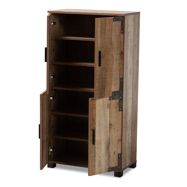 Baxton Studio Baxton Studio Cyrille Rustic Farmhouse Shoe Cabinet with Metal Accents for Stylish Entryway Storage 4-Door ID-SC003-Yosemile Oak-Shoe Rack