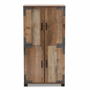 Baxton Studio Baxton Studio Cyrille Rustic Farmhouse Shoe Cabinet with Metal Accents for Stylish Entryway Storage 4-Door ID-SC003-Yosemile Oak-Shoe Rack