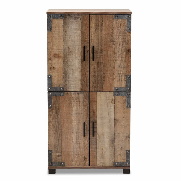 Baxton Studio Baxton Studio Cyrille Rustic Farmhouse Shoe Cabinet with Metal Accents for Stylish Entryway Storage 4-Door ID-SC003-Yosemile Oak-Shoe Rack