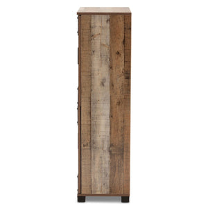 Baxton Studio Baxton Studio Cyrille Rustic Farmhouse Shoe Cabinet with Metal Accents for Stylish Entryway Storage 4-Door ID-SC003-Yosemile Oak-Shoe Rack