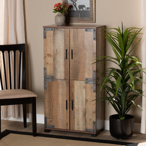 Baxton Studio Baxton Studio Cyrille Rustic Farmhouse Shoe Cabinet with Metal Accents for Stylish Entryway Storage 4-Door ID-SC003-Yosemile Oak-Shoe Rack