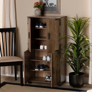 Baxton Studio Baxton Studio Cyrille Rustic Farmhouse Shoe Cabinet with Metal Accents for Stylish Entryway Storage 4-Door ID-SC003-Yosemile Oak-Shoe Rack