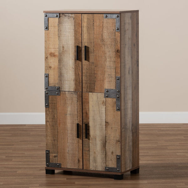 Baxton Studio Baxton Studio Cyrille Rustic Farmhouse Shoe Cabinet with Metal Accents for Stylish Entryway Storage 4-Door ID-SC003-Yosemile Oak-Shoe Rack
