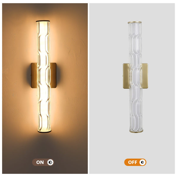 English Elm 19.7'' Gold Wall Sconces Set of 2 - LED 12W K9 Crystal Iron Vanity Lights Dimmable 3000-6500K Warm/Cool W2312P394337