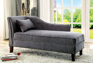 English Elm Gray Upholstered Chaise Bench with Nailhead Trim, Curved Arm, Pillow Included, Transitional Linen Look, 61"W x 25"D x 31.5"H, Plush Comfort B011P305692
