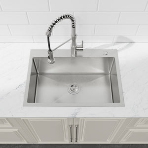 English Elm Stainless Steel Handmade Single Bowl Overmount Kitchen Sink Dark Gray Matte Finish T3177P370628