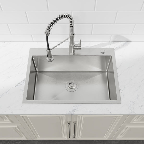 English Elm Stainless Steel Handmade Single Bowl Overmount Kitchen Sink Dark Gray Matte Finish T3177P370628