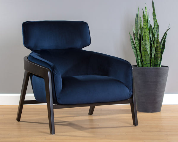 Sunpan Maximus Lounge Chair - Modern Masculine Design with Sculpted Wood Frame for Stylish Comfort and Elegance Metropolis Blue