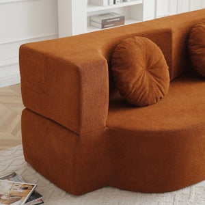 English Elm 2-in-1 Folding Sofa Bed with Plush Foam Support — Convertible Floor Couch to Queen Guest Sleeper Orange W1117P325079