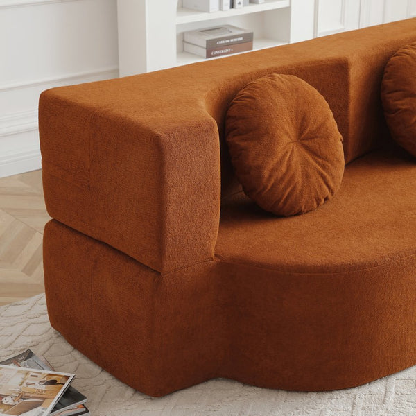 English Elm 2-in-1 Folding Sofa Bed with Plush Foam Support — Convertible Floor Couch to Queen Guest Sleeper Orange W1117P325079