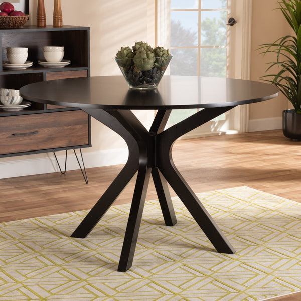 Baxton Studio Baxton Kenji Modern Round Wood Dining Table - Dark Brown Finish, Seats 6, Perfect for Elegant Gatherings RH7208T-Dark Brown-48-IN-DT