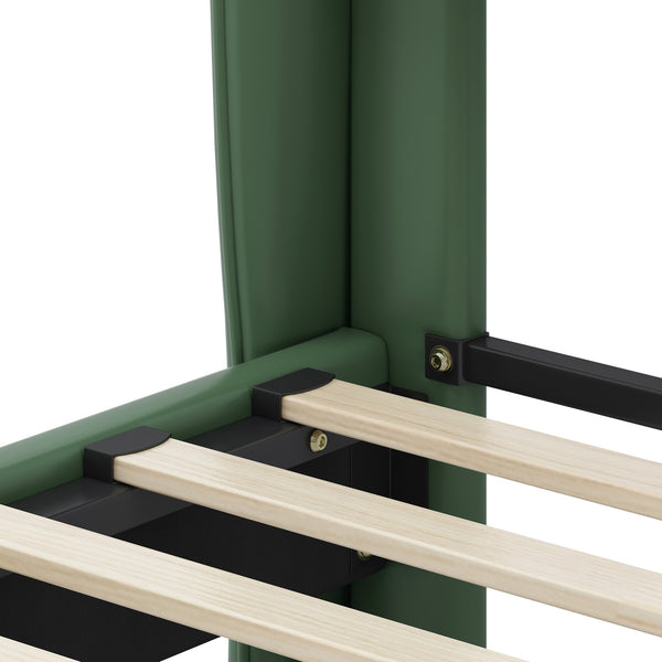 English Elm Christopher Knight Home® - King PU Leather Bed Frame with Wingback Headboard & Footboard, Gold Accents, Platform Slat Support, Elegant Design Green 77.5 L x 21 W x 5.25 H N761S0000012G