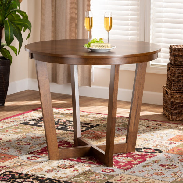 Baxton Studio Baxton Studio Alayna Round Wood Dining Table - Modern Walnut Finish for Compact Spaces & Style RH7048T-Walnut-35-IN-DT