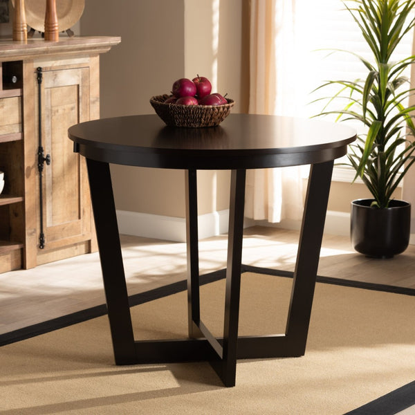 Baxton Studio Baxton Studio Alayna Round Wood Dining Table - Modern Dark Brown Finish for Elegant Gatherings RH7048T-Dark Brown-35-IN-DT