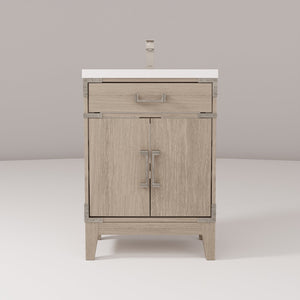 English Elm Grey Oak Single-Sink Vanity With Acrylic Top & Chrome Faucet - Stylish Space-Saver For Small Bathrooms B2731P259747