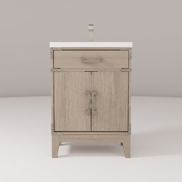 English Elm Grey Oak Single-Sink Vanity With Acrylic Top & Chrome Faucet - Stylish Space-Saver For Small Bathrooms B2731P259747
