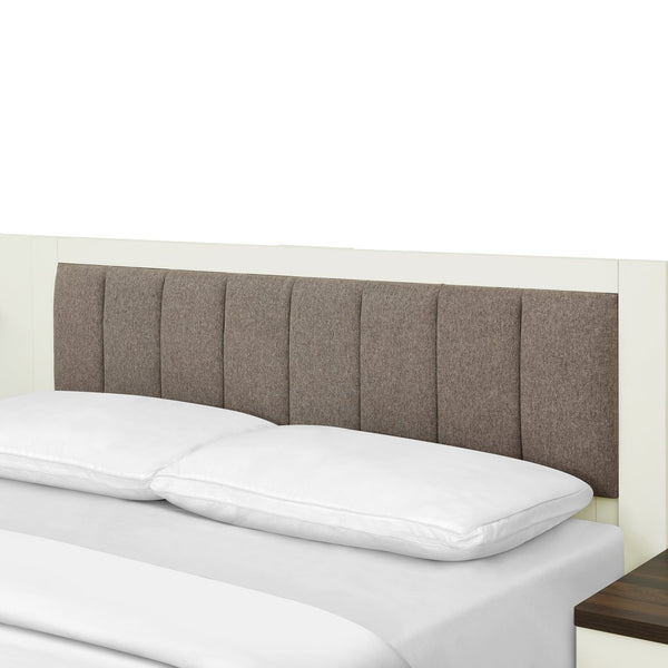 English Elm Christopher Knight Home® - Queen Upholstered Bed Frame with 2 Nightstands, 108" Headboard, Floating Shelves, White Brown Finish N758Q080001W