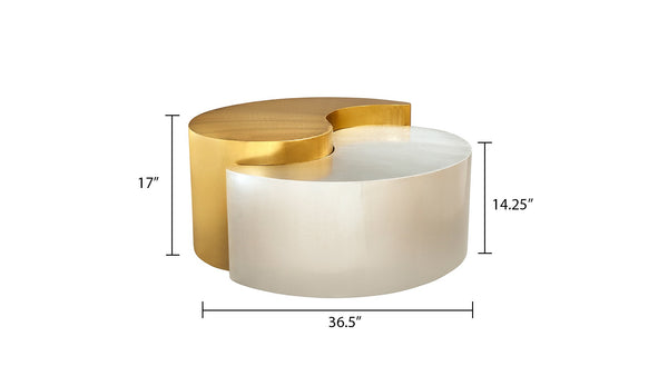 English Elm Ying Yang Modern Coffee Table - Sculptural Iron Frame In Gold & Silver, Perfect For Stylish Living Rooms G150108938-GIGA