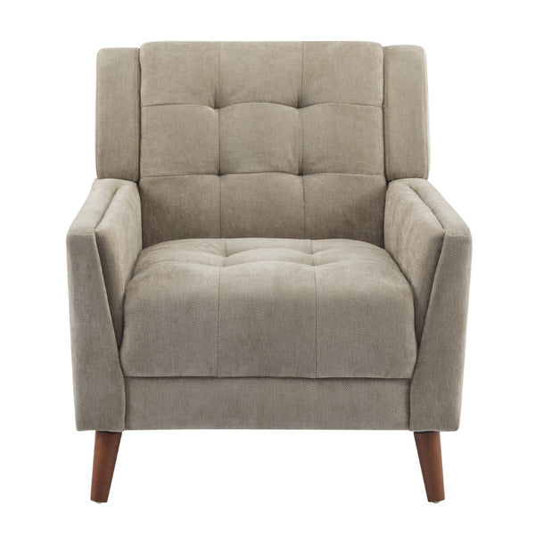 English Elm Mid-century Waffle Tufted Club Chair Solid Wood Splayed Legs Reading Lounge Accent Light Brown,Walnut N776P379535L