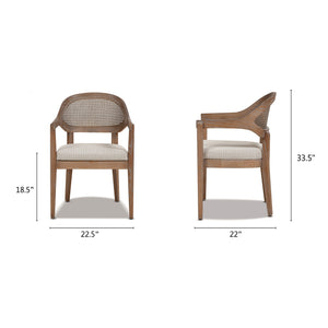 English Elm Jennifer Taylor Home - Americana Mid-Century Modern Cane Back Dining Chair - Taupe Beige Upholstery & Oak Frame Design B2719P238360