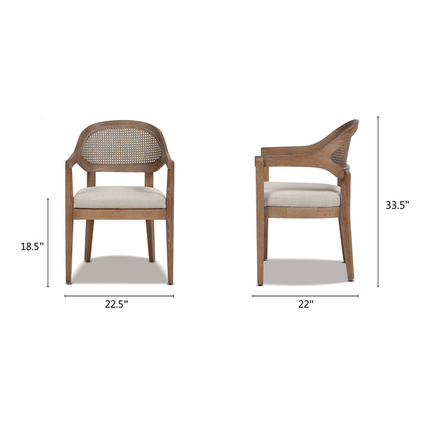 English Elm Jennifer Taylor Home - Americana Mid-Century Modern Cane Back Dining Chair - Taupe Beige Upholstery & Oak Frame Design B2719P238360