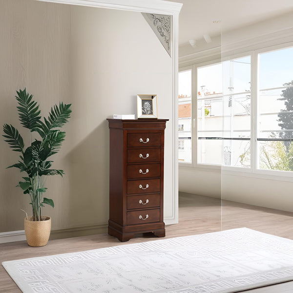 English Elm Louis Elegant Curved-Molding Chest with Carved Base, Dovetail Drawers for Smooth, Space-Saving Storage Cappuccino 53 L x 24 W x 19 H B078118376