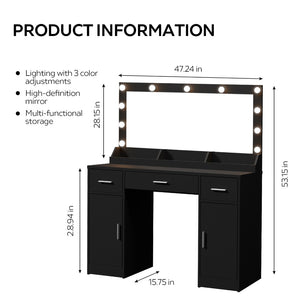 English Elm 47.2"vanity Desk with Lighted Mirror Three Drawers Mdf Makeup Table for Bedroom W2386P415281
