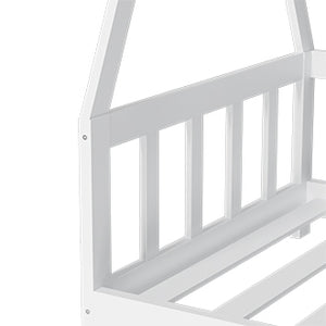 English Elm Floor Bed Cream White Montessori House Frame for Kids with Guardrail Tent Play Space, Solid Wood W2992S00006