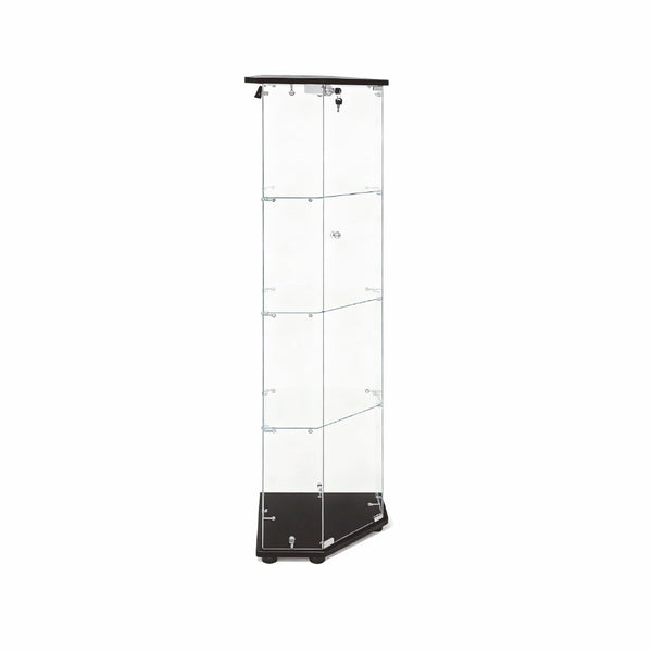 English Elm Tempered Glass Corner Display Cabinet with Rgb Lighting Locking Door and Adjustable Feet Black W3155P449087