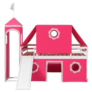 English Elm Full Size Kids Castle Loft Bed with Slide Tent Tower Pinewood Play Zone LT000772AAH-2