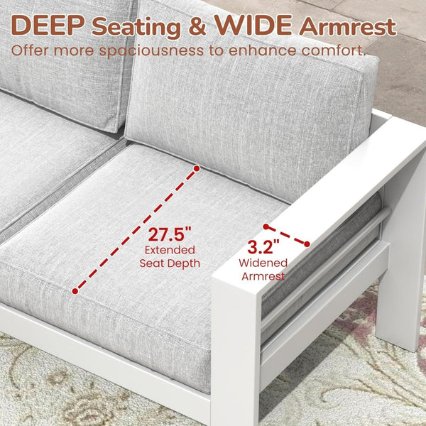 English Elm 3-piece Outdoor Aluminum Conversation Set with Deep Cushions and Wpc Coffee Table Grey+White B082S00087