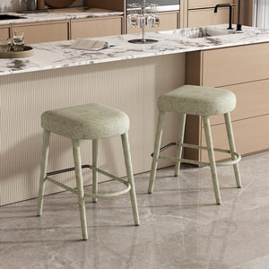 English Elm Backless Blue Fabric Upholstered Counter Stools Set of Two with Padded Seat Footrest Green W5096P400663