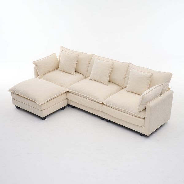 English Elm Beige Chenille Sectional Sofa with Modular Ottoman for Living Room or Studio Beige W2603S00001