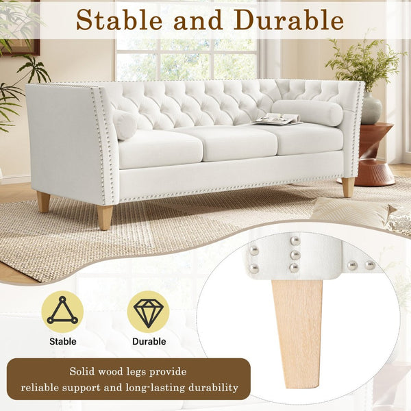 English Elm Elegant Tufted Three Seat Sofa with Nailhead Trim and Solid Wood Legs for Living Room N760P406296A