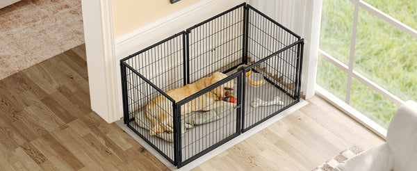 English Elm Large Iron Wire Dog Kennel with Top Cover Modular Indoor Pet Enclosure Matte Black W1820P456878