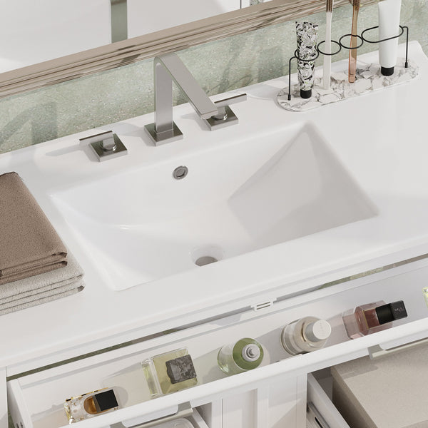 English Elm Christopher Knight Home® - 36" Modern Bathroom Vanity with Ceramic Sink, Tip-Out Tray, Soft-Close Drawers, Open Shelf, Waterproof Surface White N817P288908W