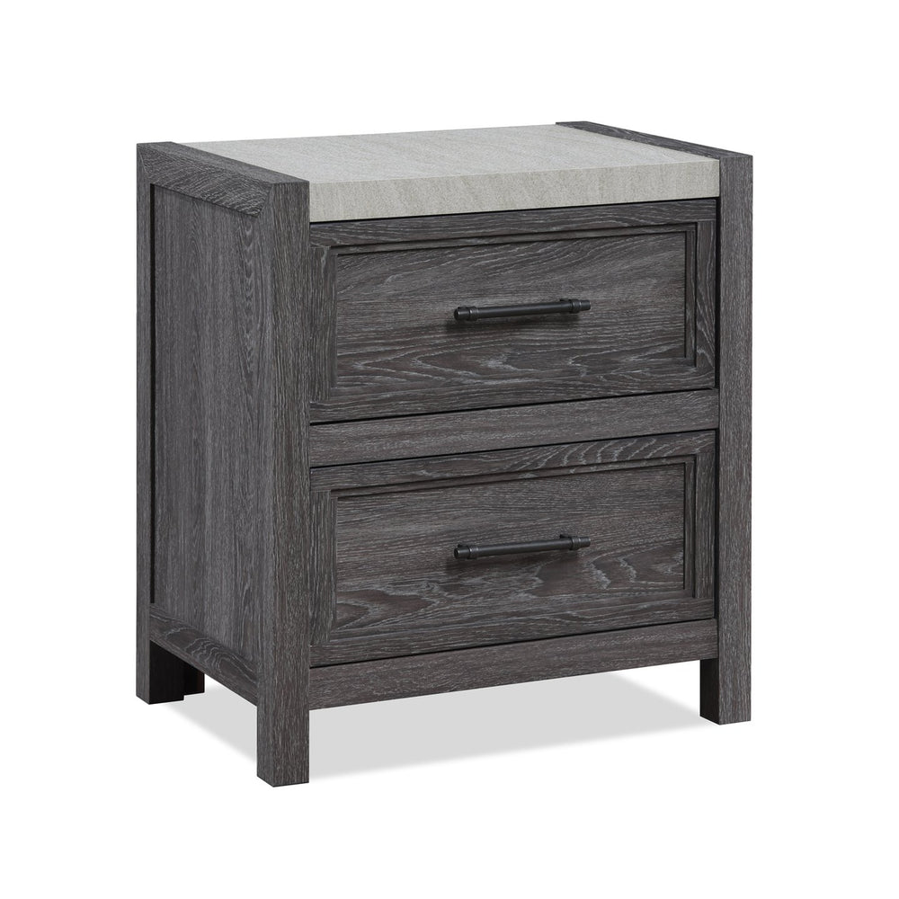 English Elm 1pc Rustic Two-Drawer Nightstand with Distressed Finish and Ample Storage for Bedroom Organization Gray 26.6 L x 19.5 W x 29.3 H B2741P330128