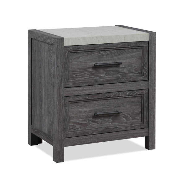 English Elm 1pc Rustic Two-Drawer Nightstand with Distressed Finish and Ample Storage for Bedroom Organization Gray 26.6 L x 19.5 W x 29.3 H B2741P330128